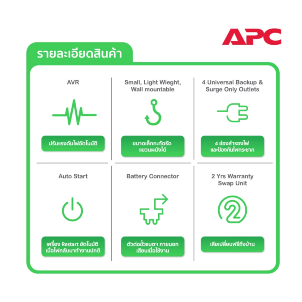 เครื่องสำรองไฟฟ้า APC 800VA 450 วัตต์ รุ่น BV800I-MST EASY UPS 4 ช่อง ป้องกัน ไฟตก ไฟเกิน
